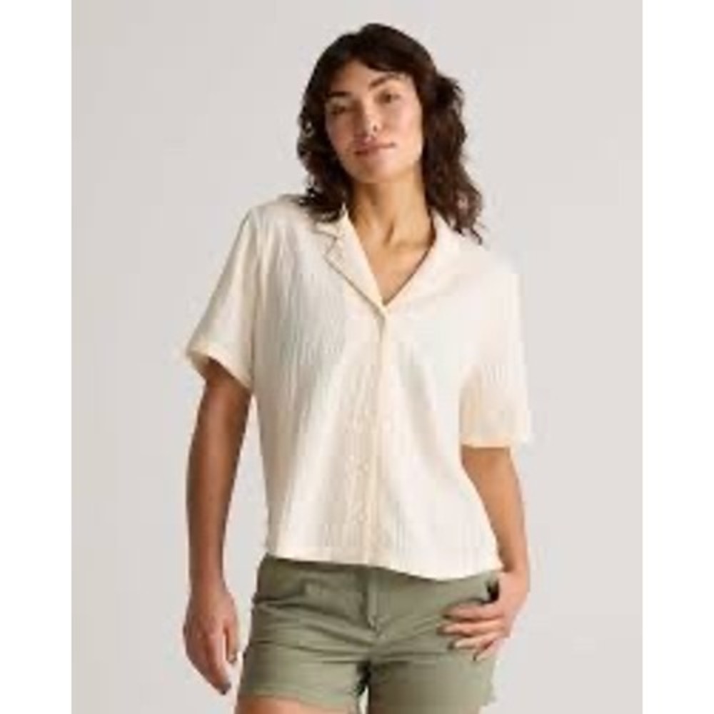 Quince Organic Cotton Gauze Shirt Womens L Cream Short Sleeve Top Neutral Boho